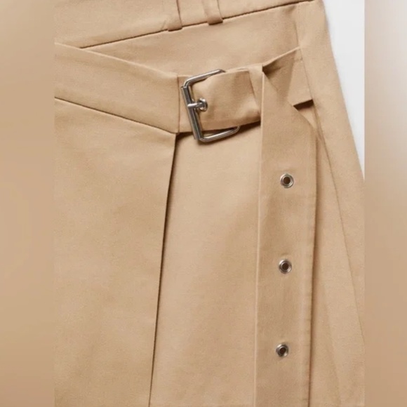 Mango Tan Wrap Mini Skirt with Asymmetrical Pleats - Picture 6 of 10